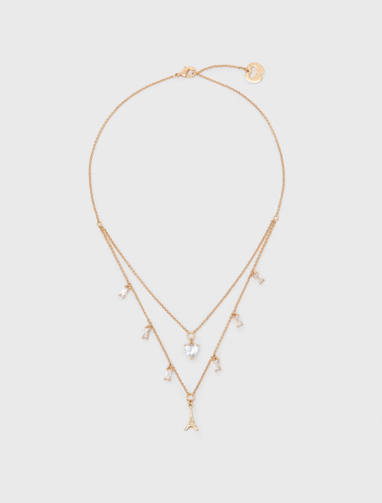 Double Rhinestone Charm Necklace Gold