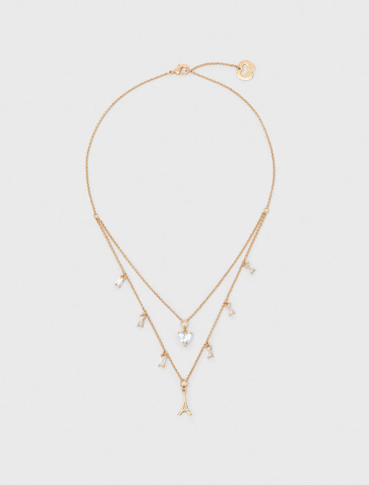 Double Rhinestone Charm Necklace Gold