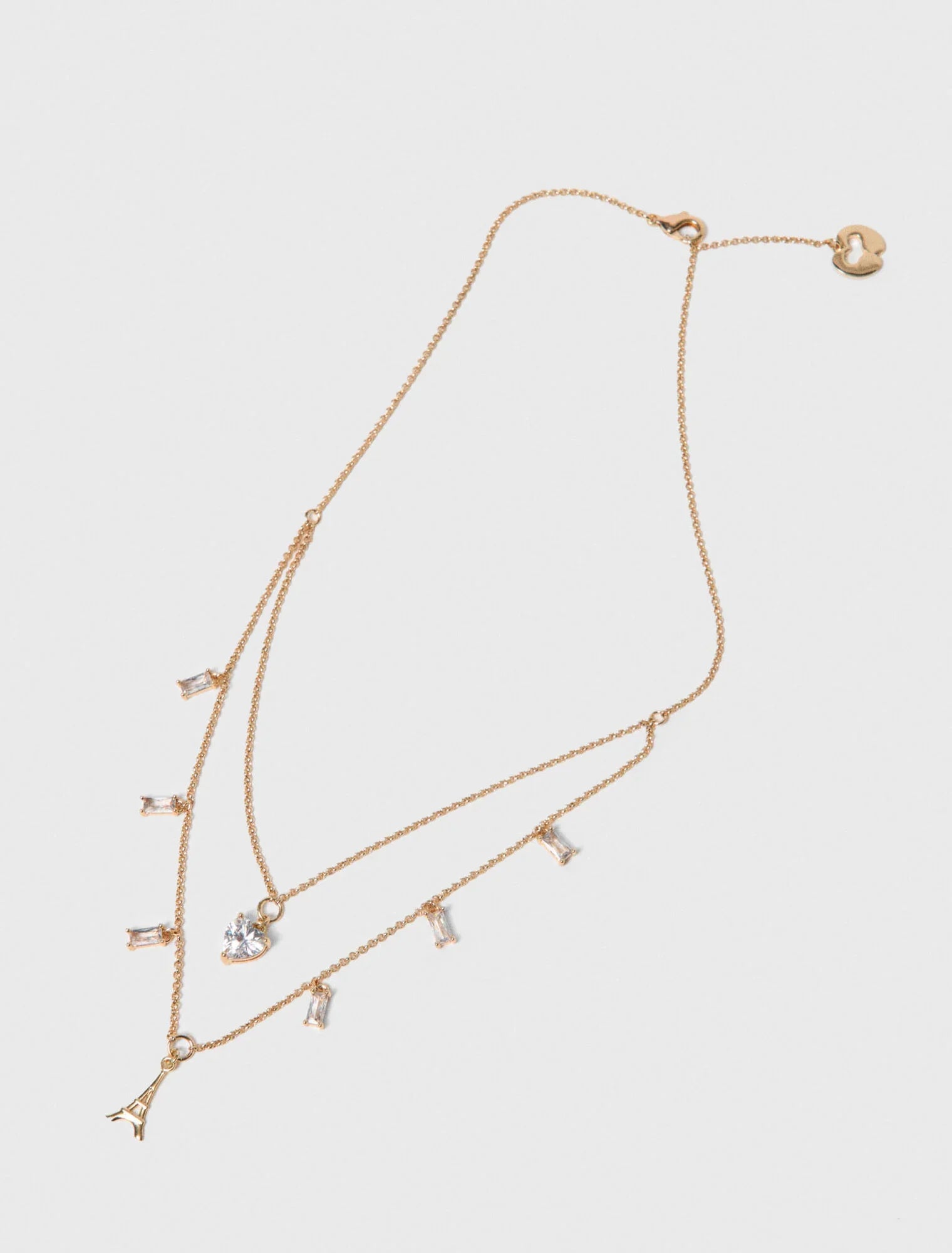 Double Rhinestone Charm Necklace Gold