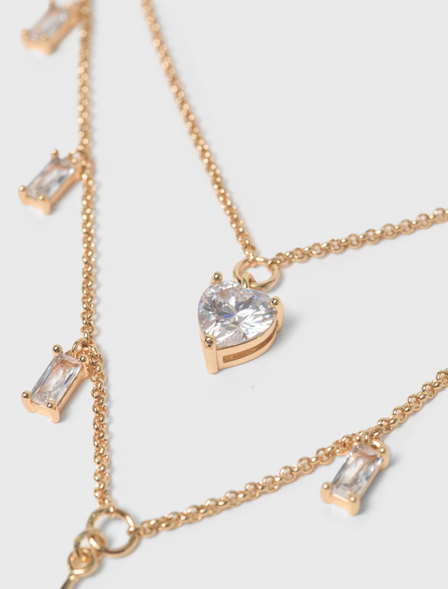 Double Rhinestone Charm Necklace Gold