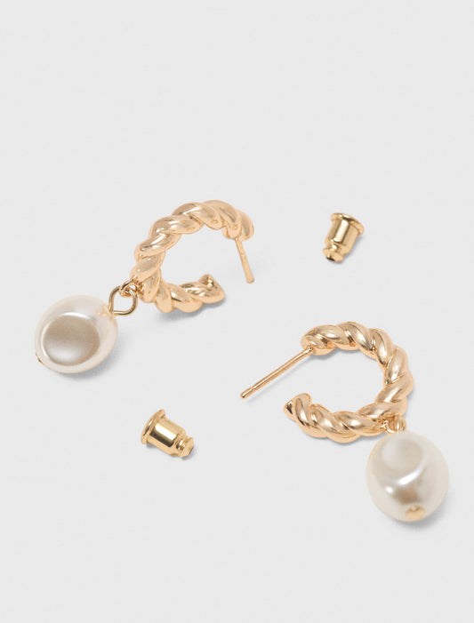 Twisted bead hoop earrings Gold
