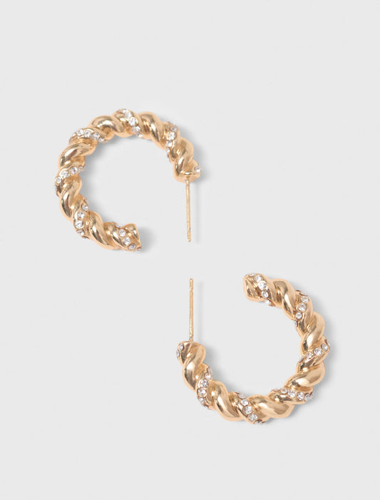 Twisted rhinestone hoop earrings Gold