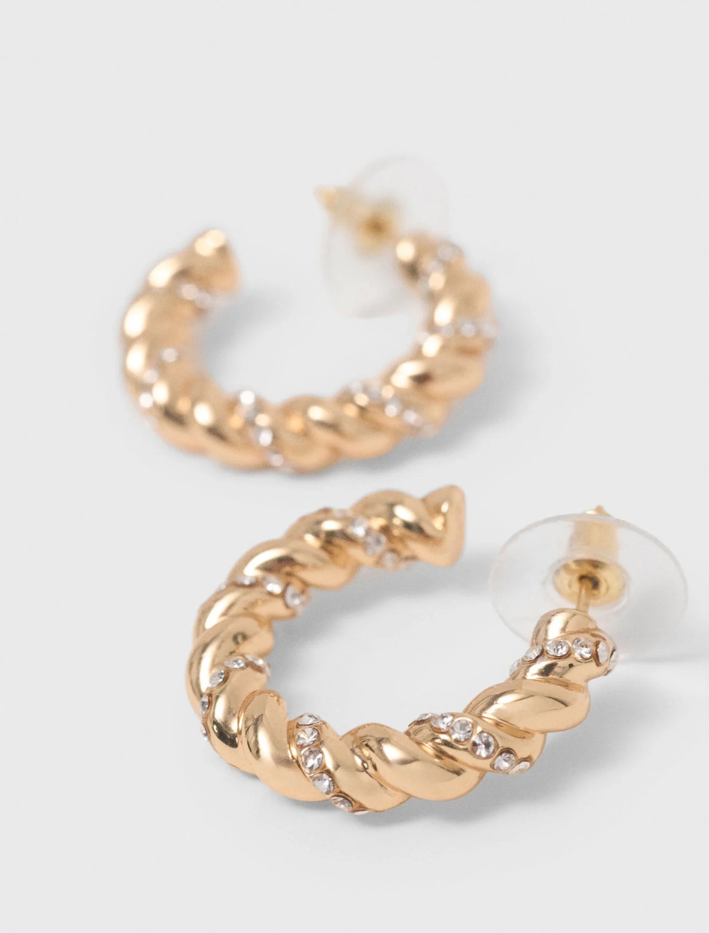 Twisted rhinestone hoop earrings Gold