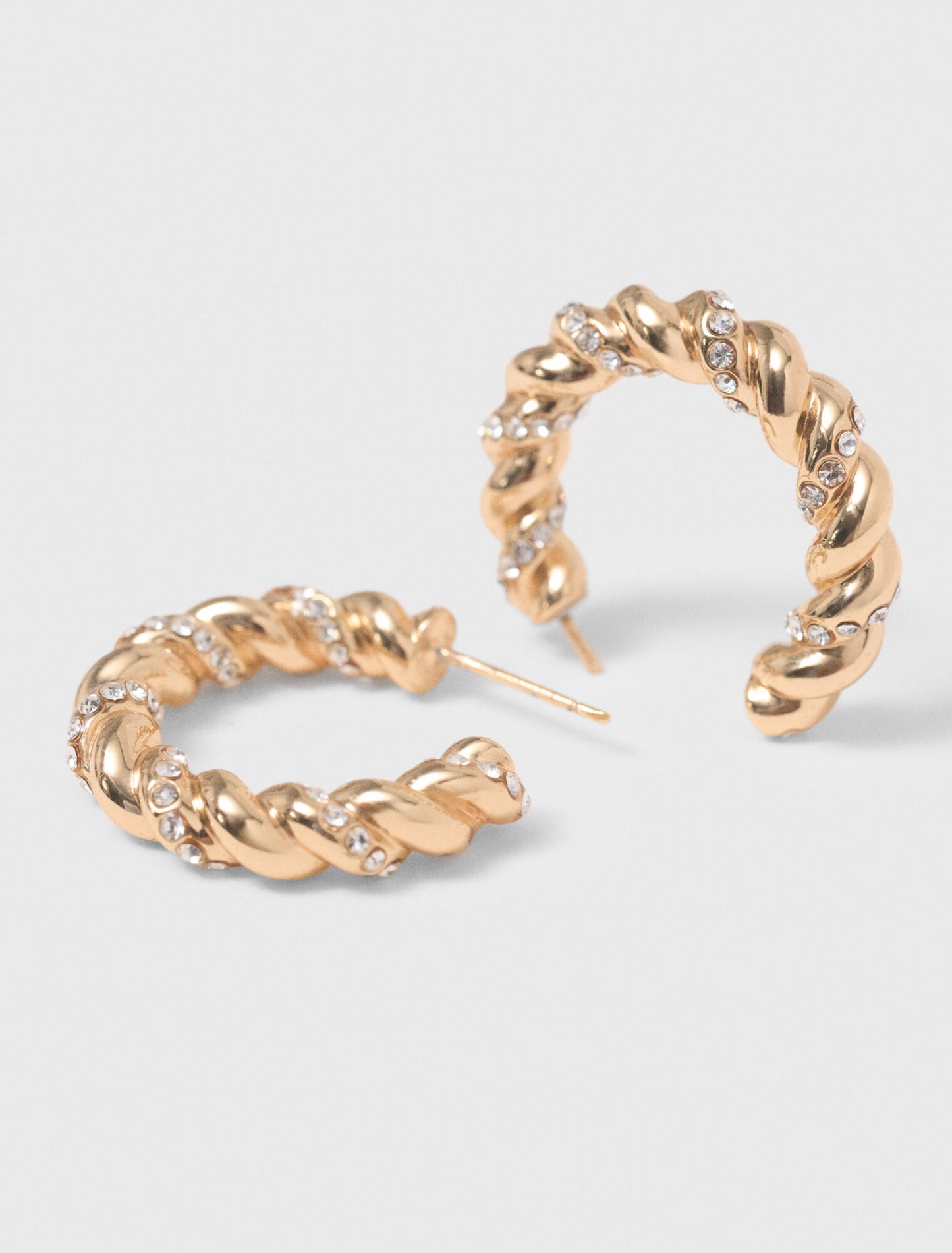 Twisted rhinestone hoop earrings Gold