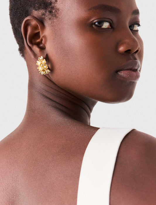 Rhinestone flower hoop earrings Gold