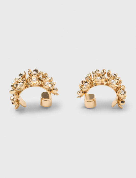 Rhinestone flower hoop earrings Gold