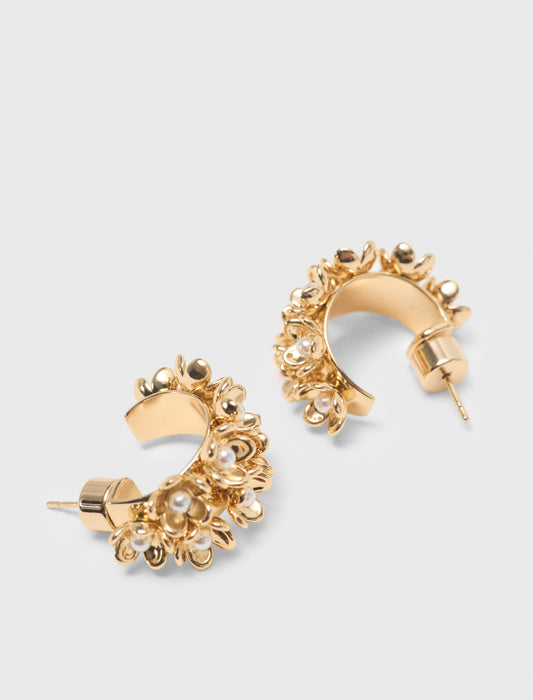 Rhinestone flower hoop earrings Gold