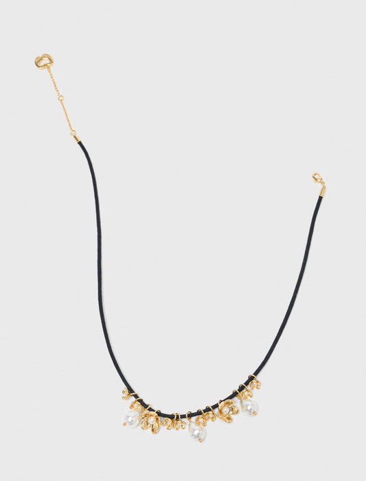 Flower detail cord necklace Gold