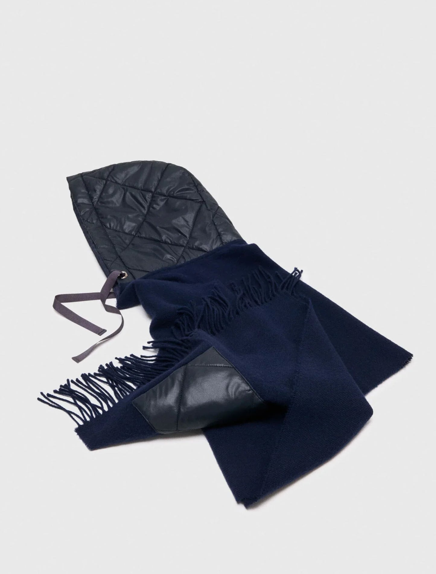 Hooded wool poncho Navy