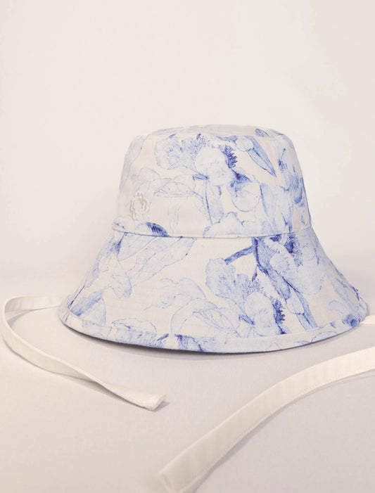 White/Blue-Watercolour themed long bucket hat