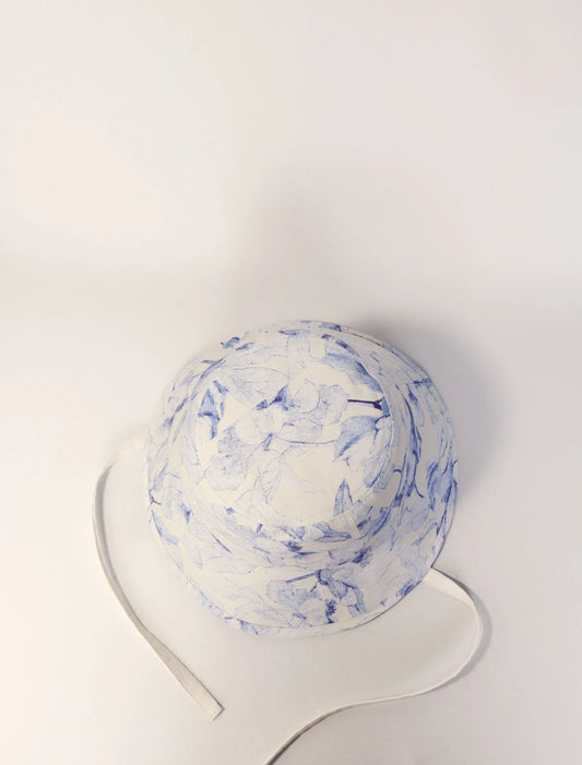 White/Blue-Watercolour themed long bucket hat