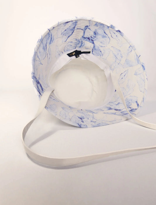 White/Blue-Watercolour themed long bucket hat