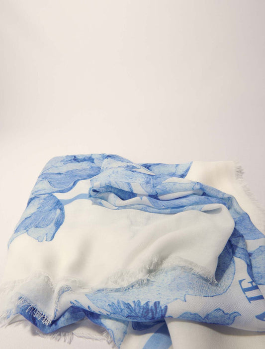 White/Blue-Watercolour theme shawl