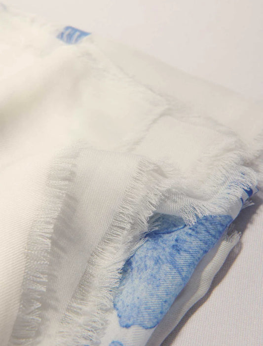 White/Blue-Watercolour theme shawl