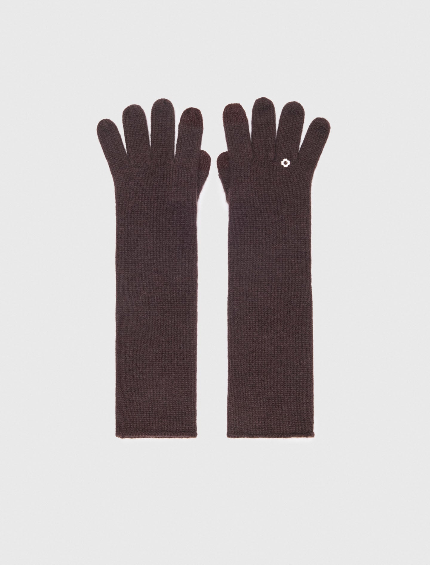 Long wool and cashmere gloves Dark Brown