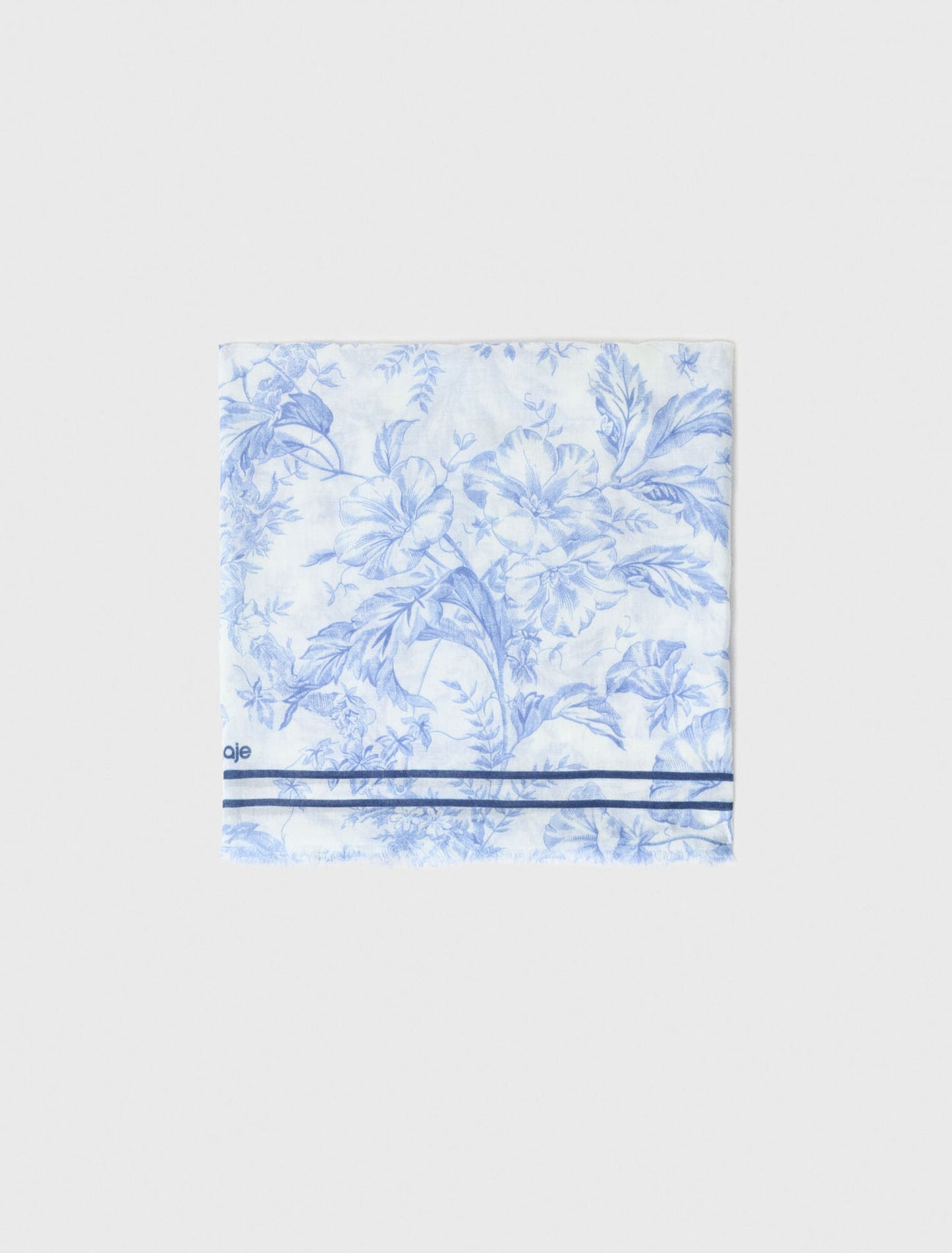 Floral Print Wool Blend Shawl White/Blue