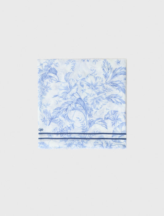 Floral Print Wool Blend Shawl White/Blue