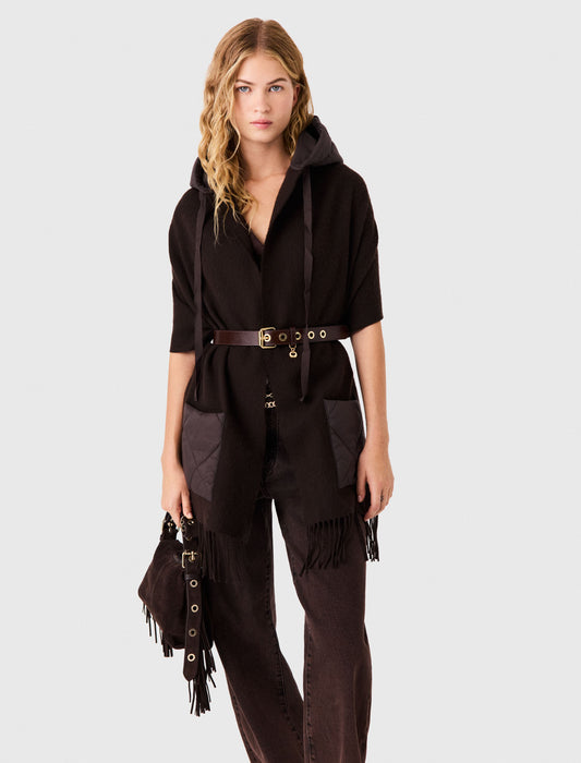 Hooded wool scarf Brown