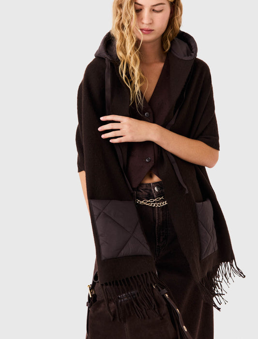 Hooded wool scarf Brown