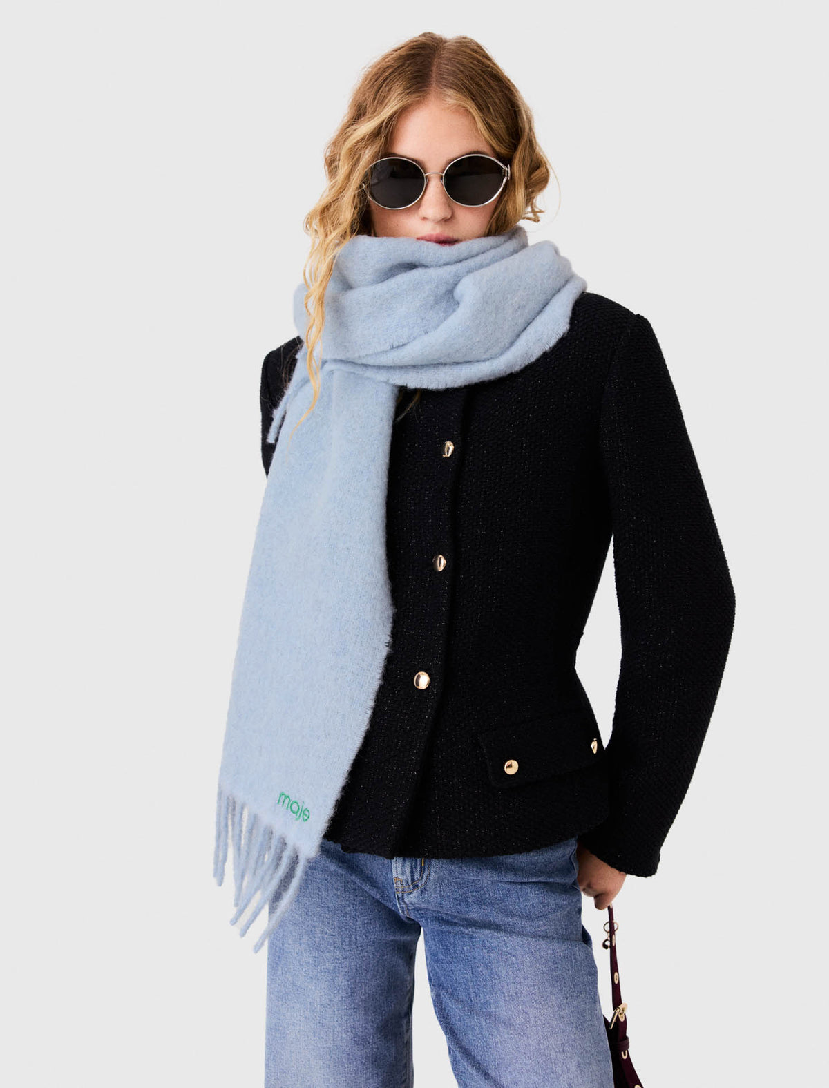 Wool and alpaca blend scarf Blue Sky