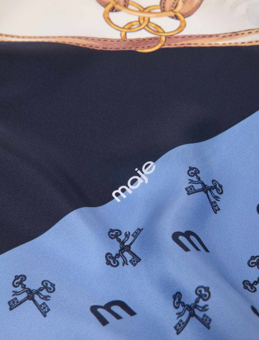 Equestrian motif silk scarf Blue