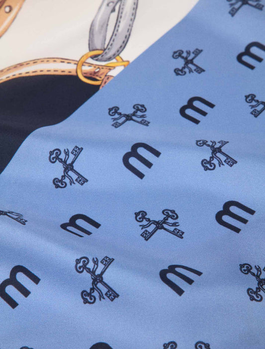 Equestrian motif silk scarf Blue