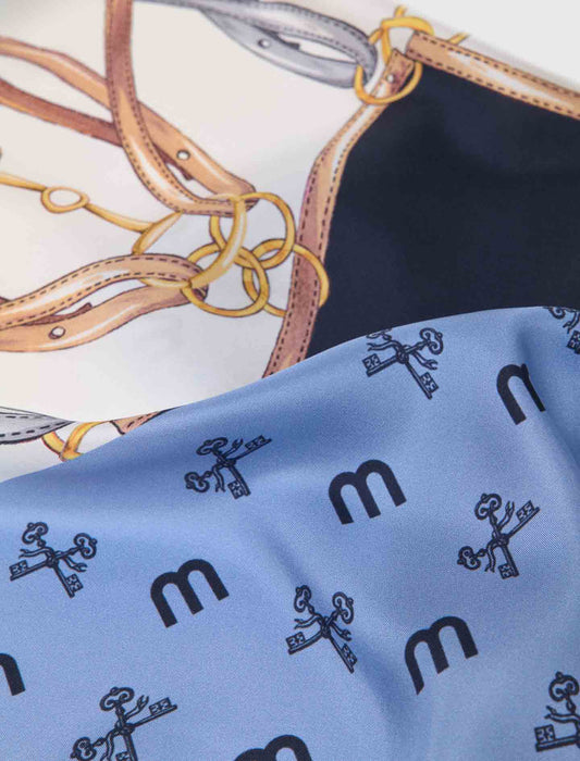 Equestrian motif silk scarf Blue