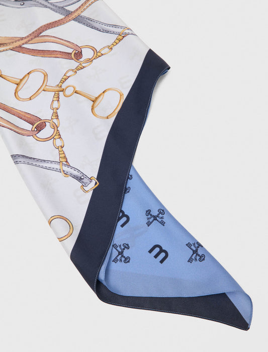 Equestrian motif silk scarf Blue