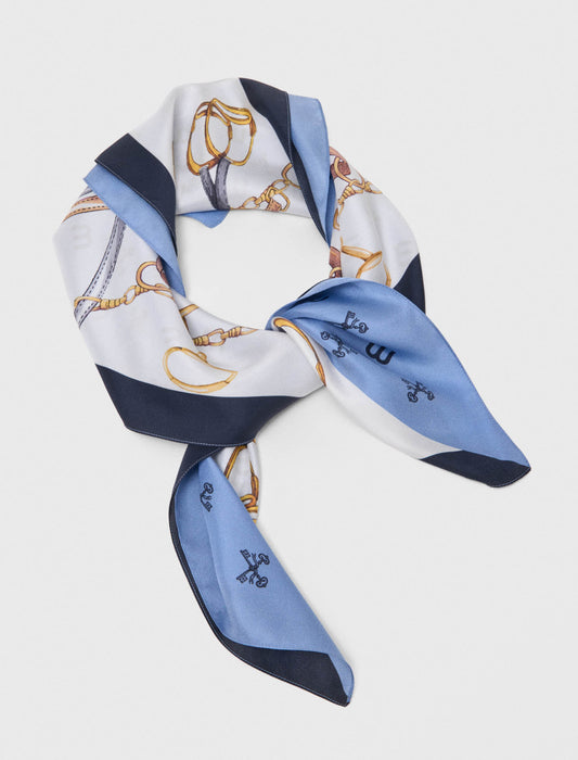 Equestrian motif silk scarf Blue