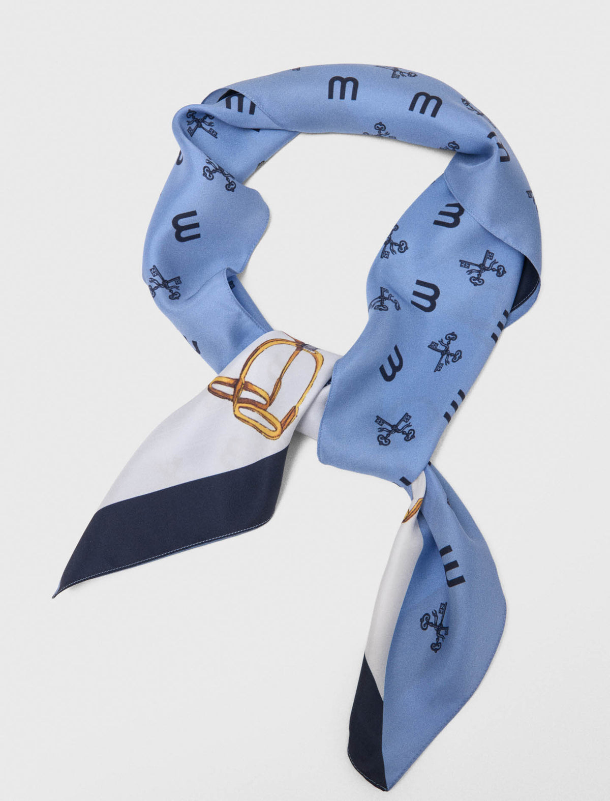 Equestrian motif silk scarf Blue
