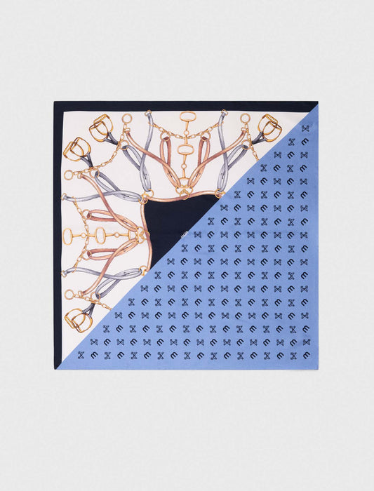 Equestrian motif silk scarf Blue