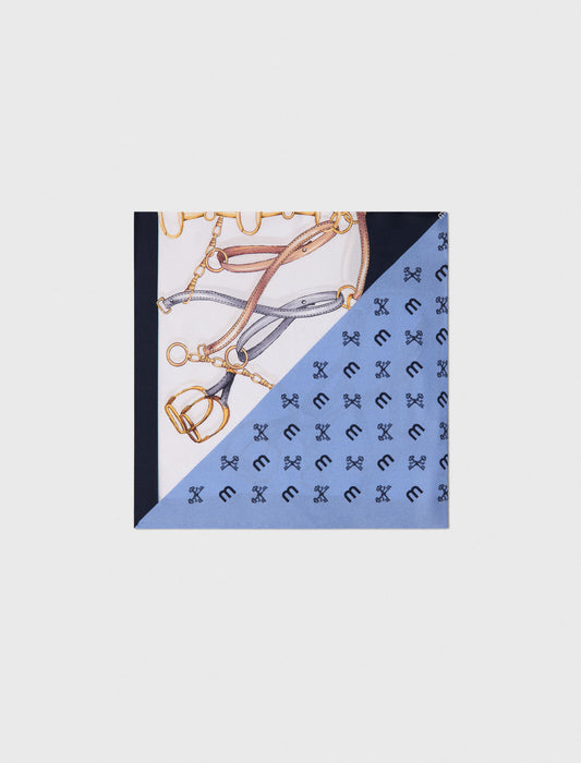 Equestrian motif silk scarf Blue