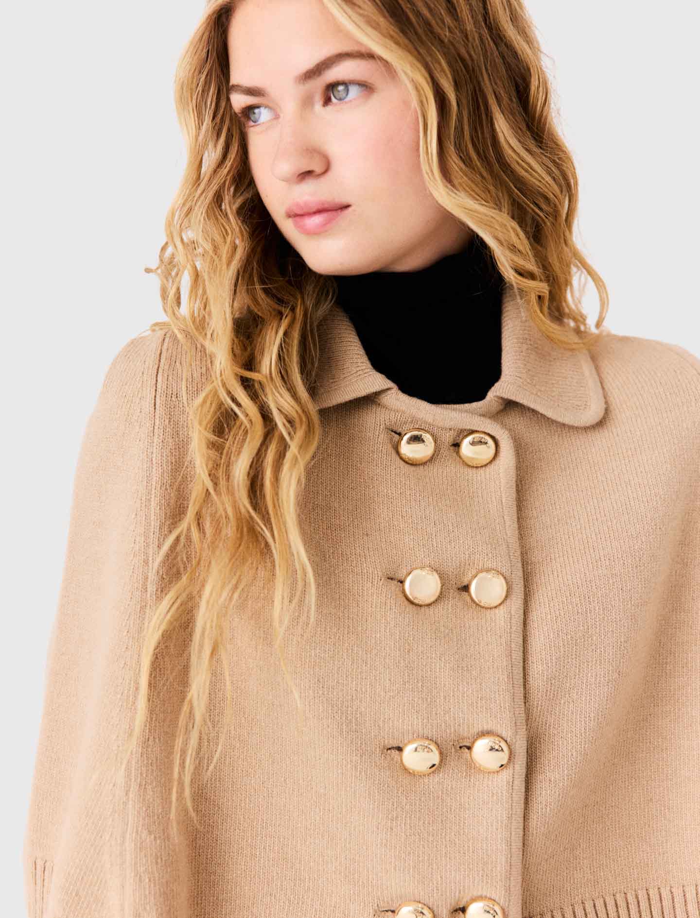 Wool blend mini cape Beige