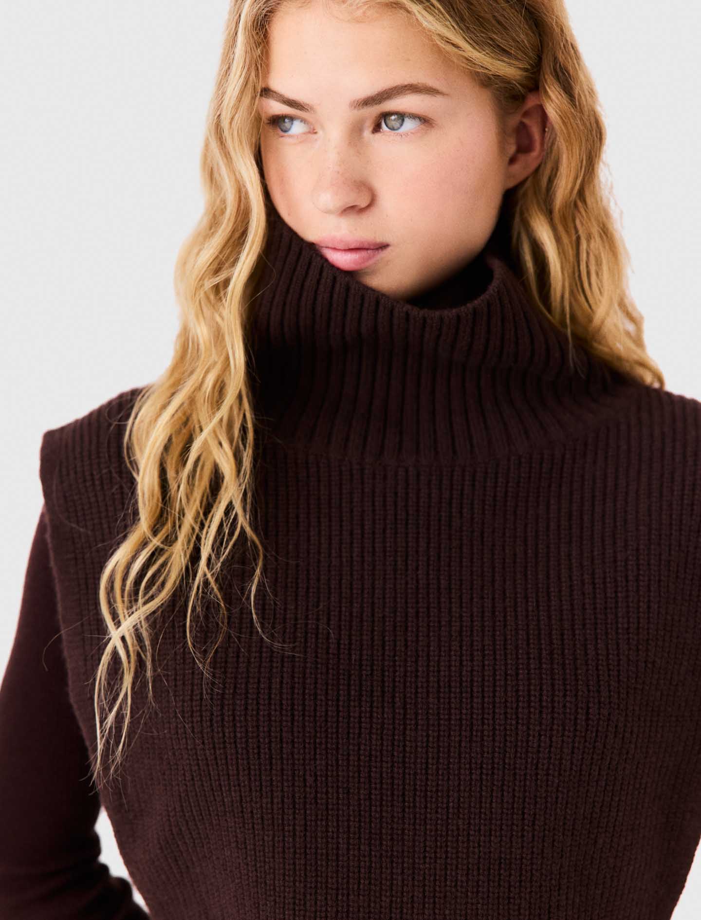 Wool and cashmere collar Dark Brown