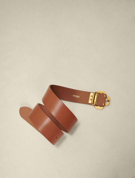 Camel   LEATHER BELT WITH CLOVER LOGO