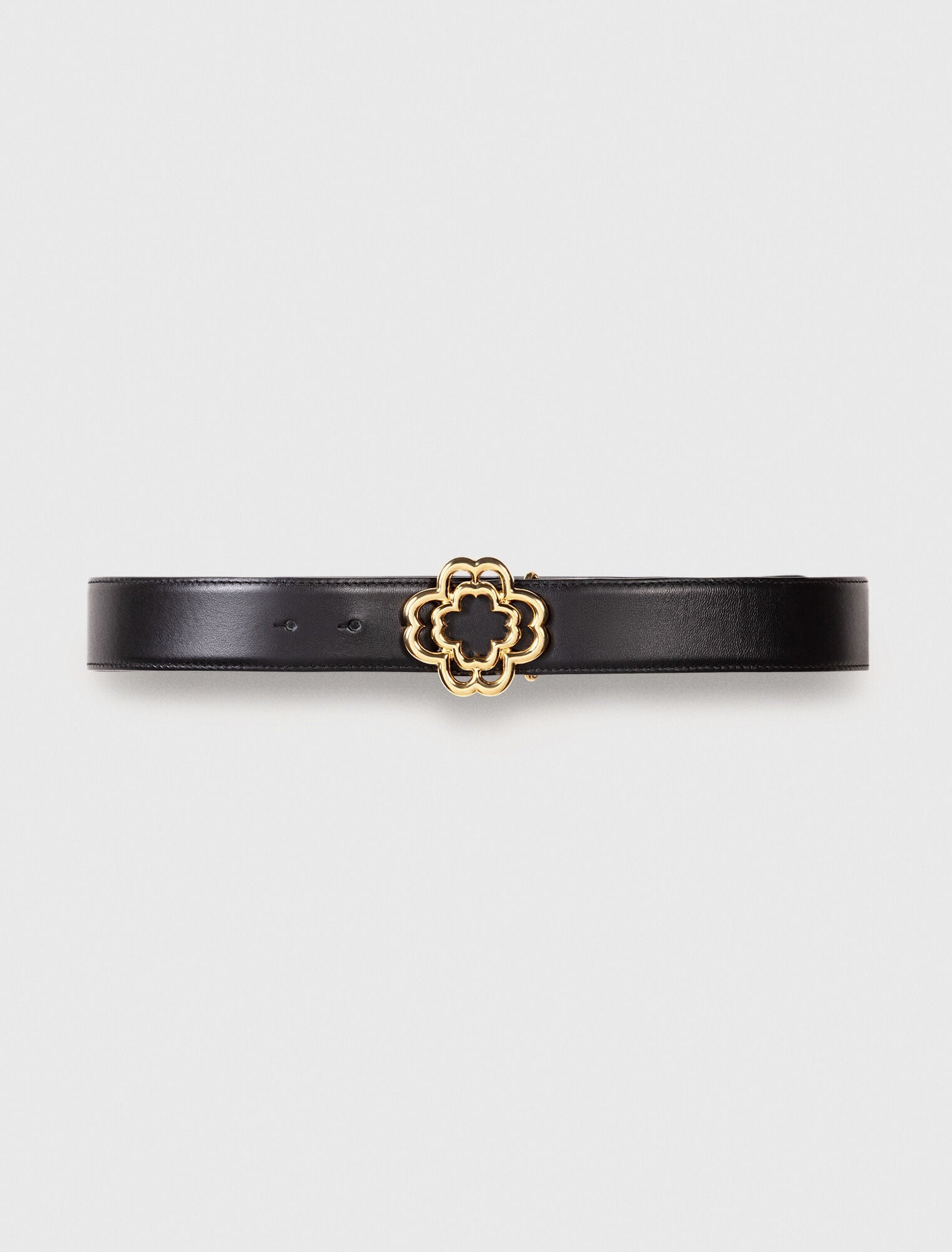 Leather belt with clover logo BLACK