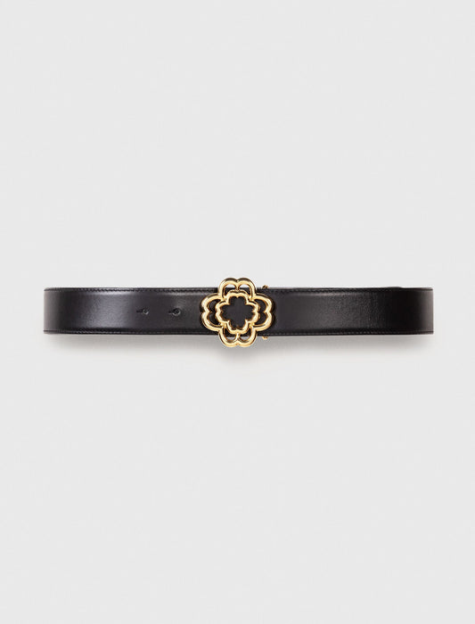 Leather belt with clover logo BLACK