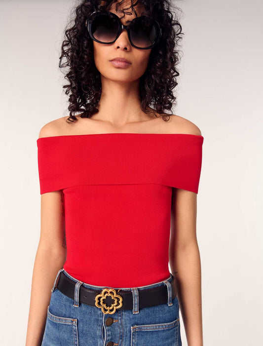 Leather belt with clover logo BLACK