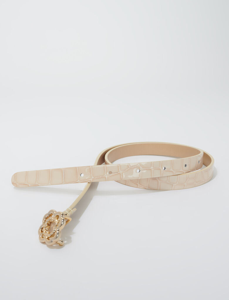 Glossy Beige  -Patent Leather Clover Belt