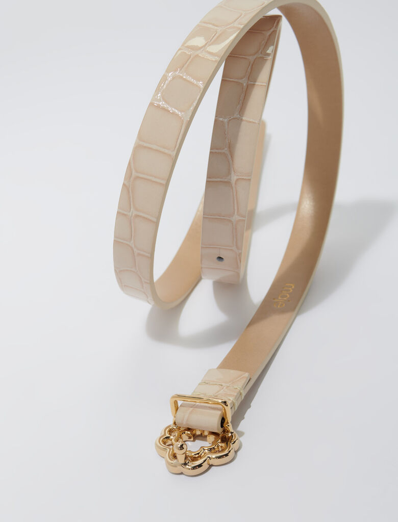 Glossy Beige  -Patent Leather Clover Belt