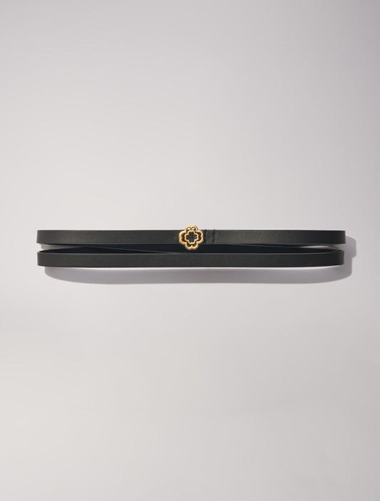 Black  -Slim double leather belt