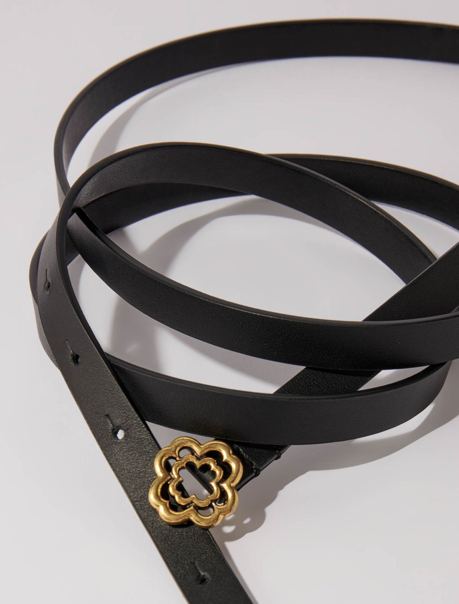 Black  -Slim double leather belt