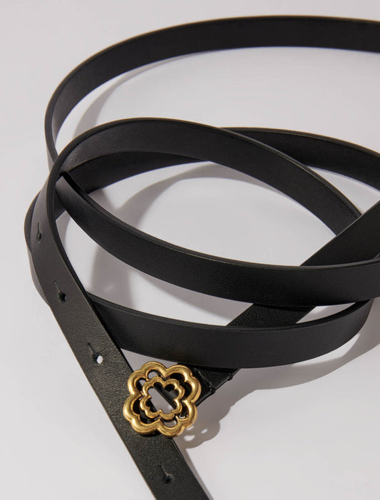 Black  -Slim double leather belt