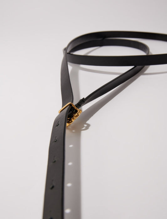 Black  -Slim double leather belt