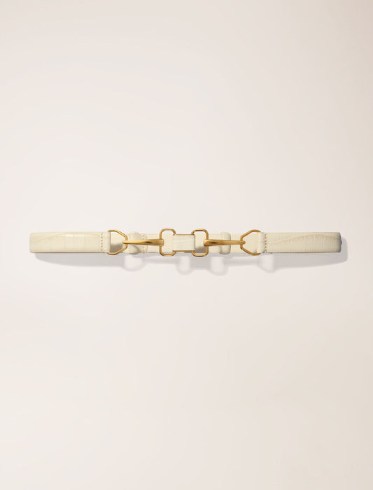 Ecru-featured-Leather belt with horse bit buckle