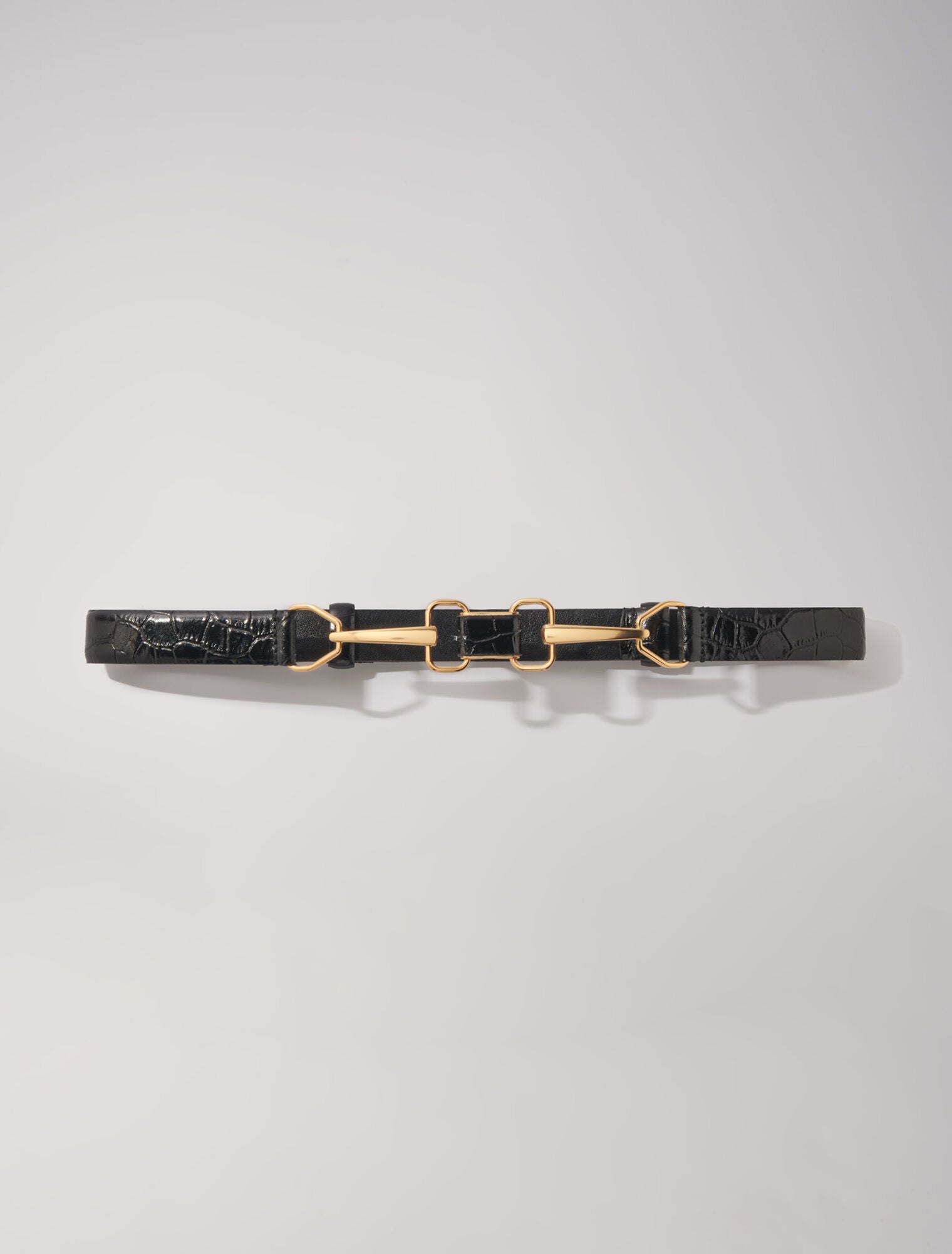 Black  -Leather belt with horse bit buckle