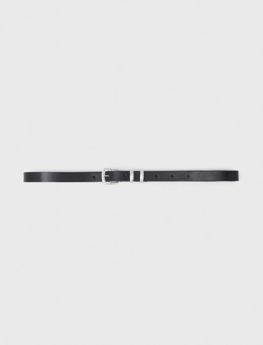 Slim belt with diamanté buckle Black