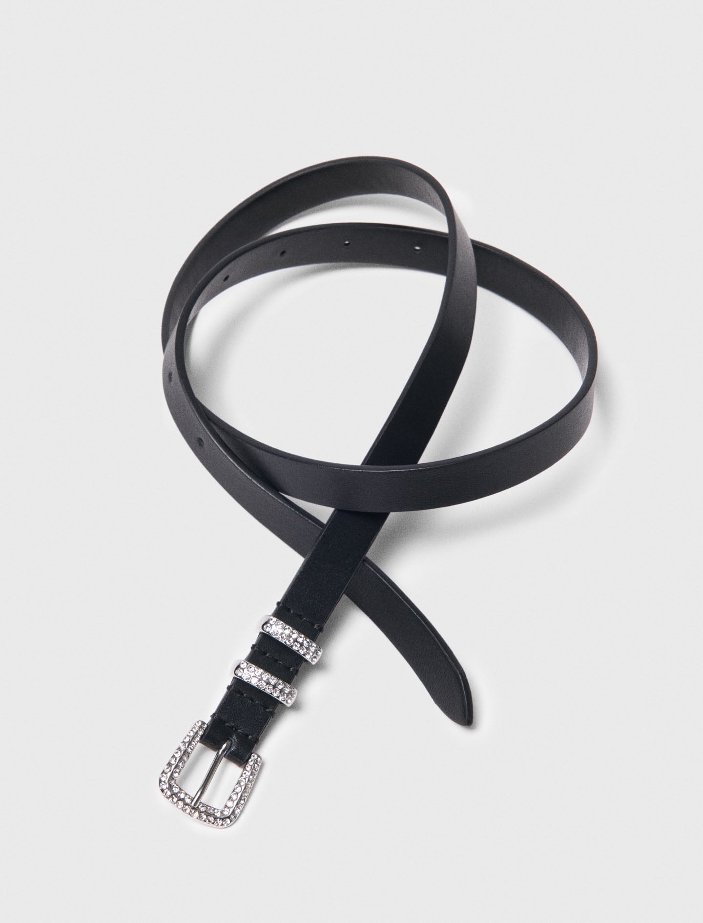 Slim belt with diamanté buckle Black
