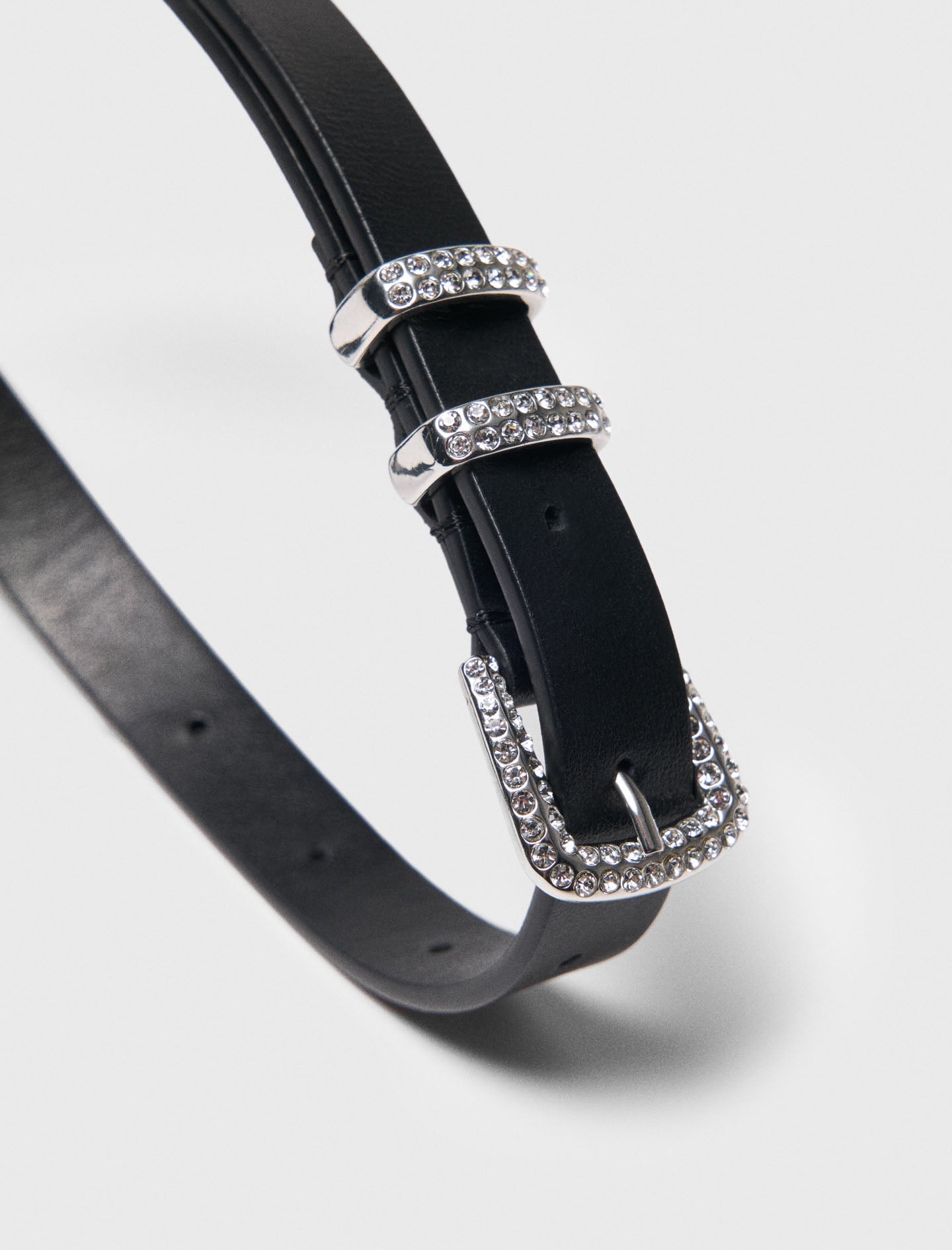 Slim belt with diamanté buckle Black