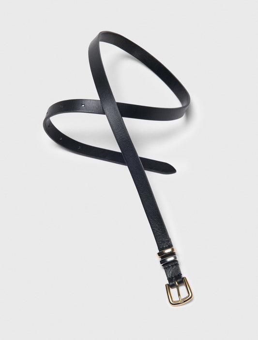 Slim belt with diamanté buckle Black